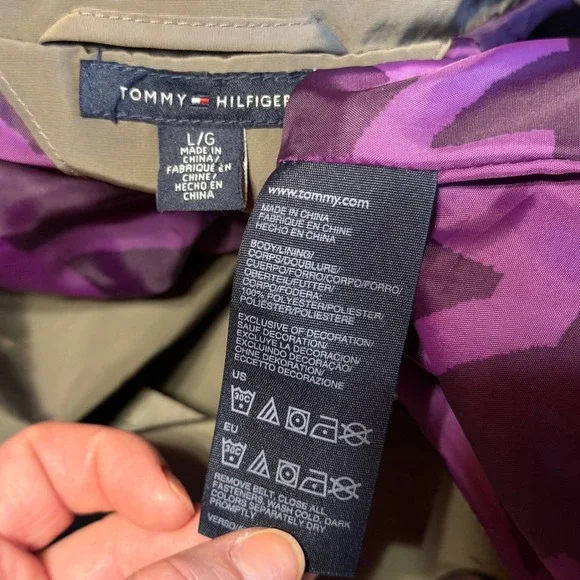 Tommy Hilfiger Belted Trench Coat Size L Grey Classic Sleek Minimalist - Picture 4 of 7